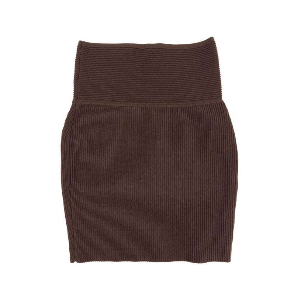 NEW Artizia Babaton Sculpt Knit Mini Skirt 90s Minimal Ribbed Chocolate Brown XS